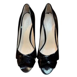 Via Spiga Shoes Womens Size 8 Black Patent Leather Peep Toe Pumps Stiletto Heels